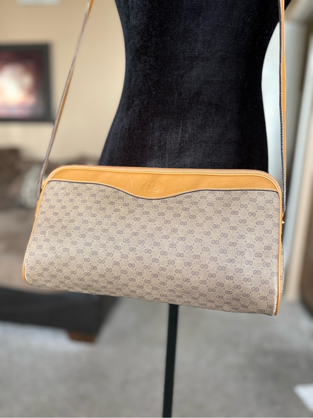 Vintage Gucci Tan Monogram Crossbody Bag